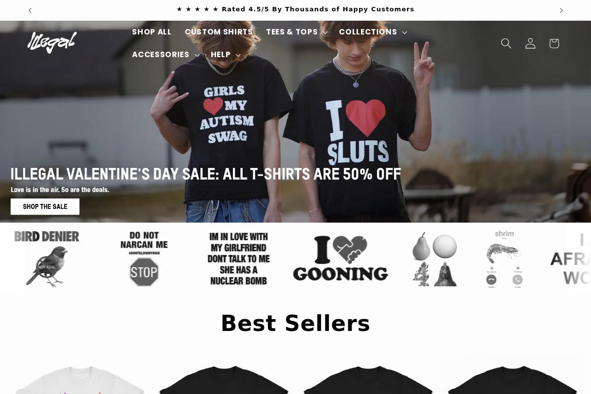 Illegal Shirts homepage screenshot