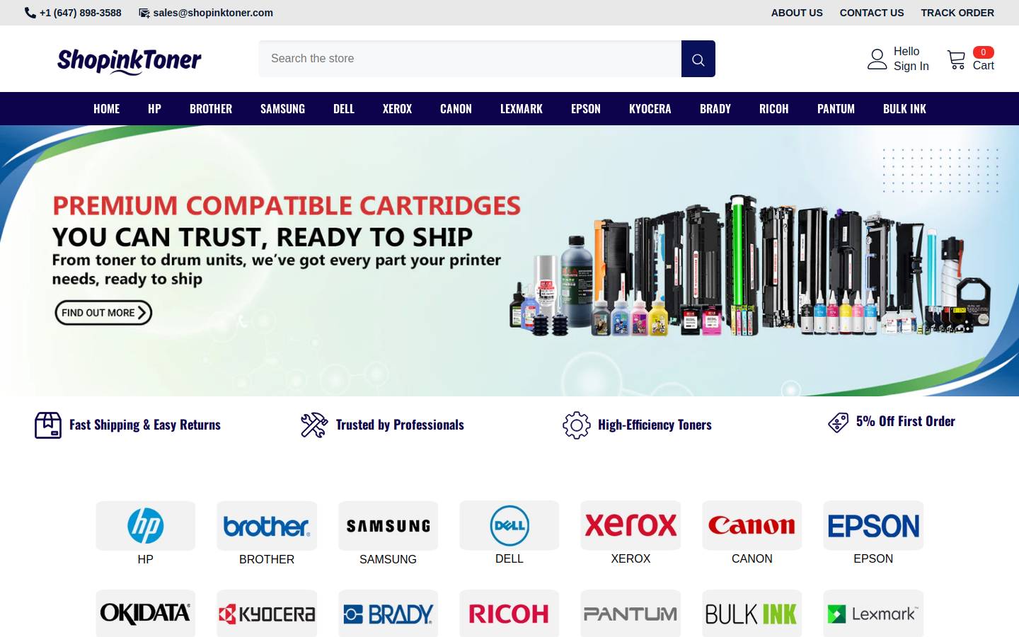 shopinktoner.com homepage screenshot