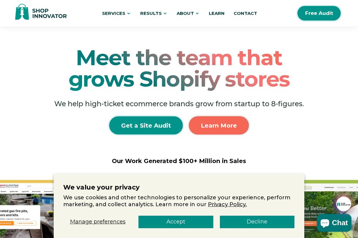 Shop Innovator homepage screenshot