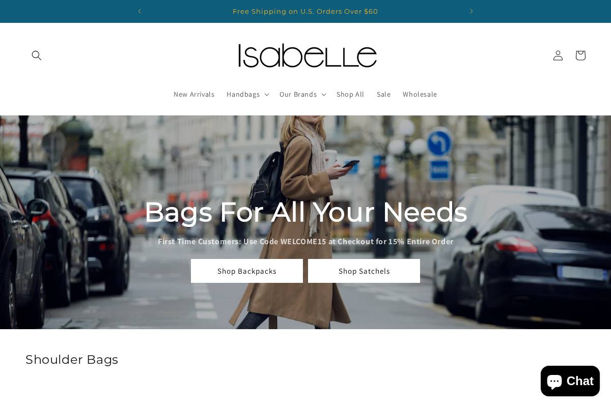 shopisabellehandbags.com homepage screenshot