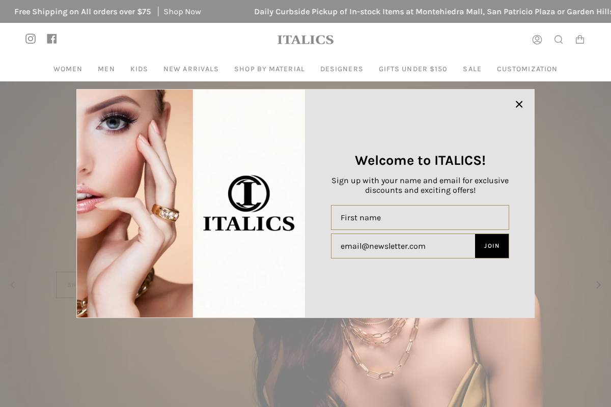 shopitalics.com homepage screenshot