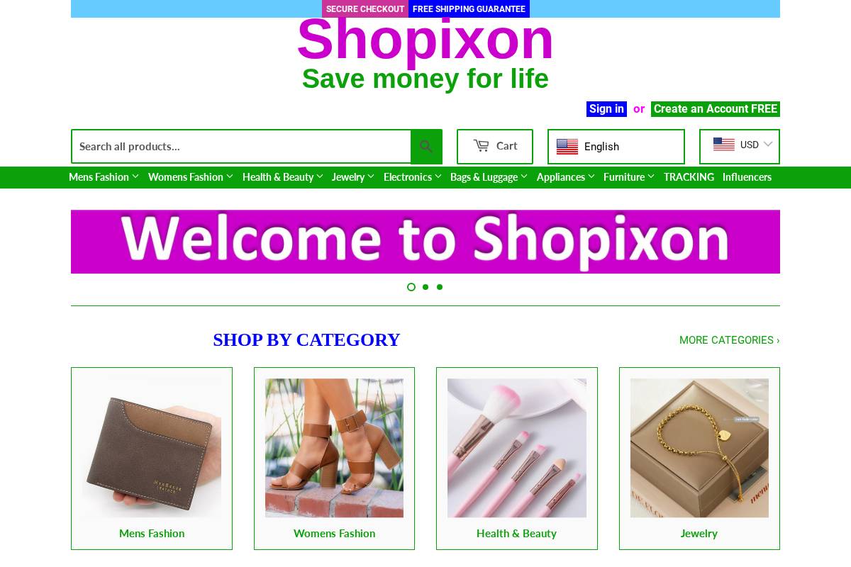 shopixon.com homepage screenshot