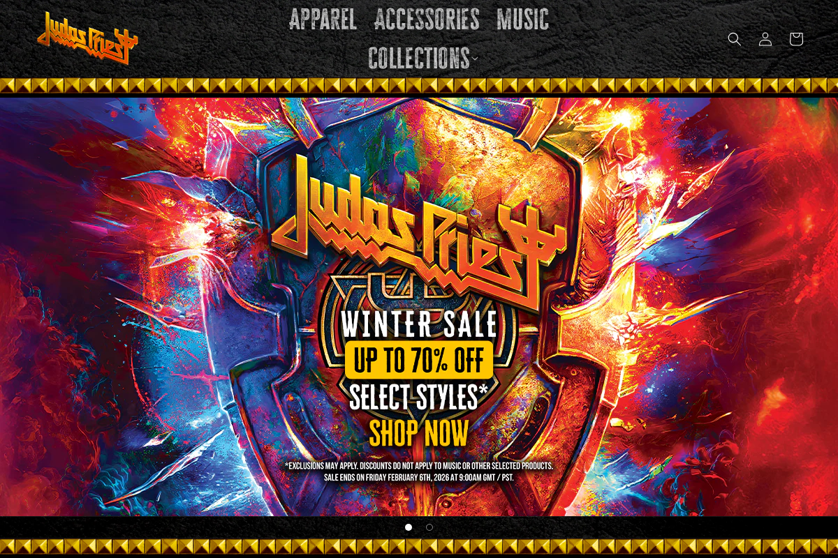 Judas Priest Store homepage screenshot