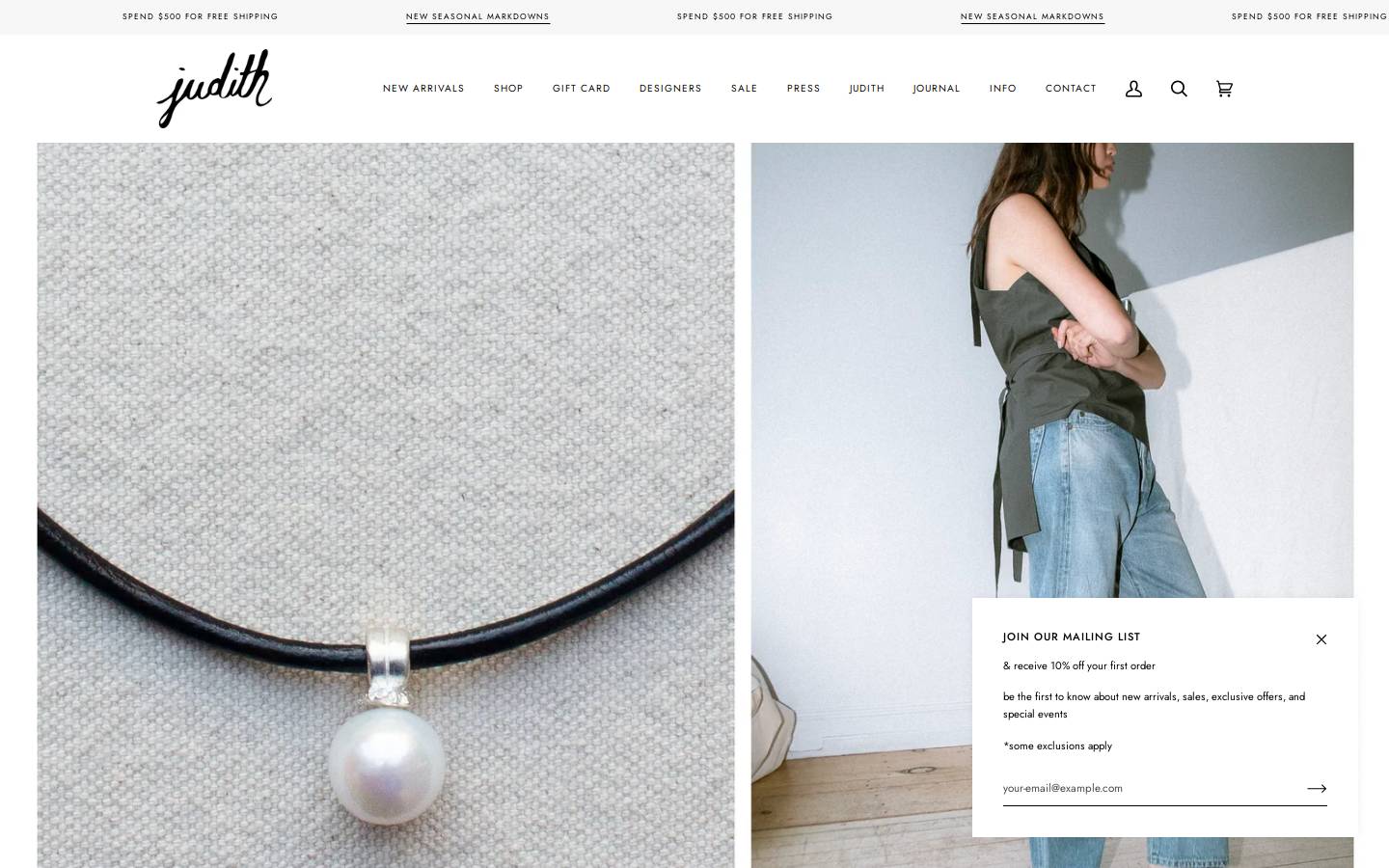 shopjudith.com homepage screenshot