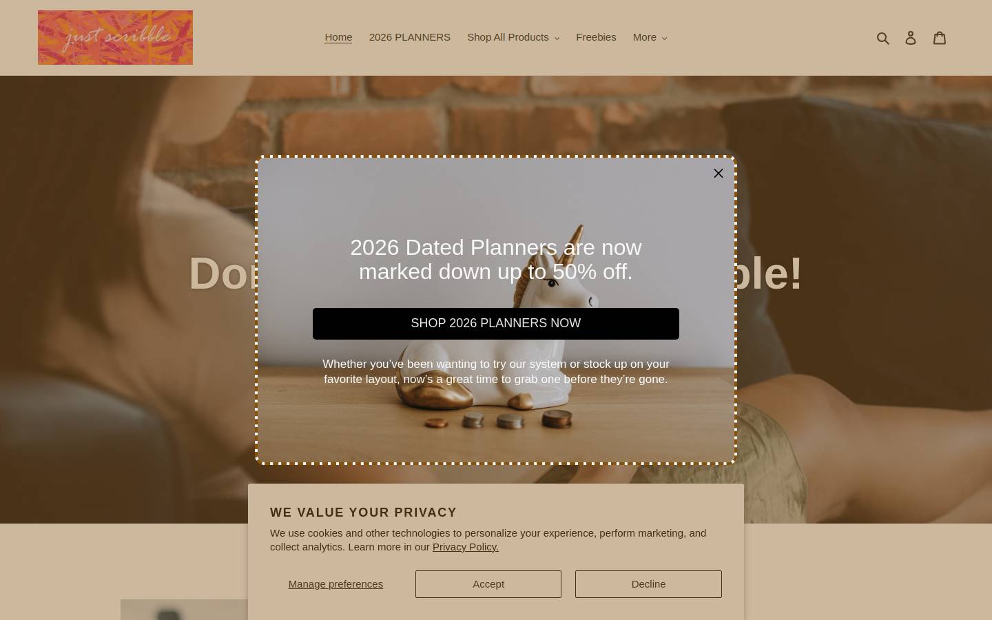 shopjustscribble.com homepage screenshot