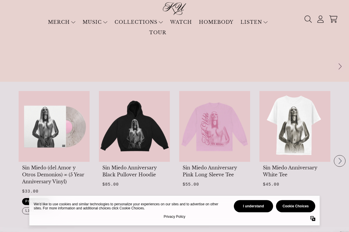 Kali Uchis Official Store homepage screenshot