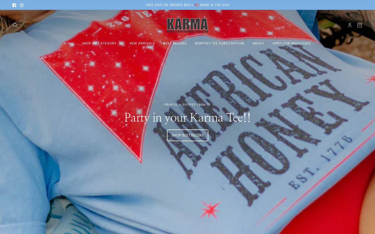 shopkarmatees.com homepage screenshot