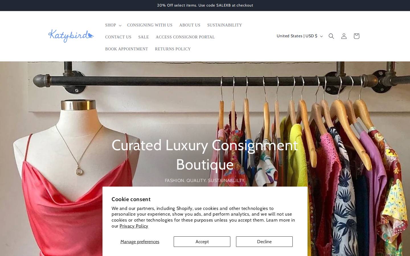 shopkatybird.com homepage screenshot