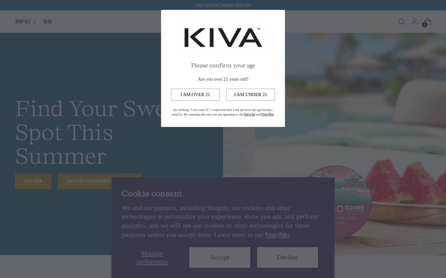 shopkivaconfections.com homepage screenshot