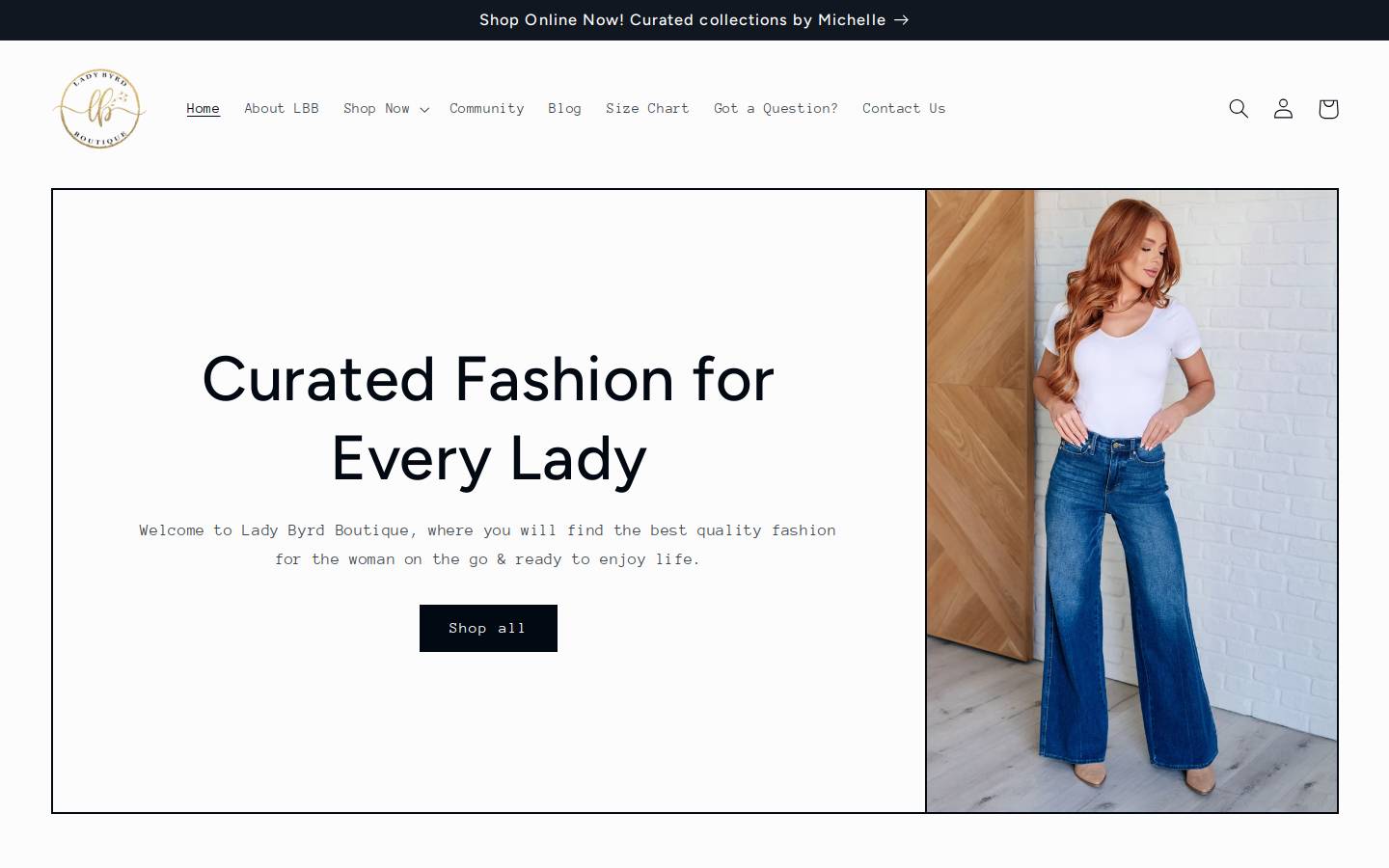 shopladybyrdboutique.com homepage screenshot
