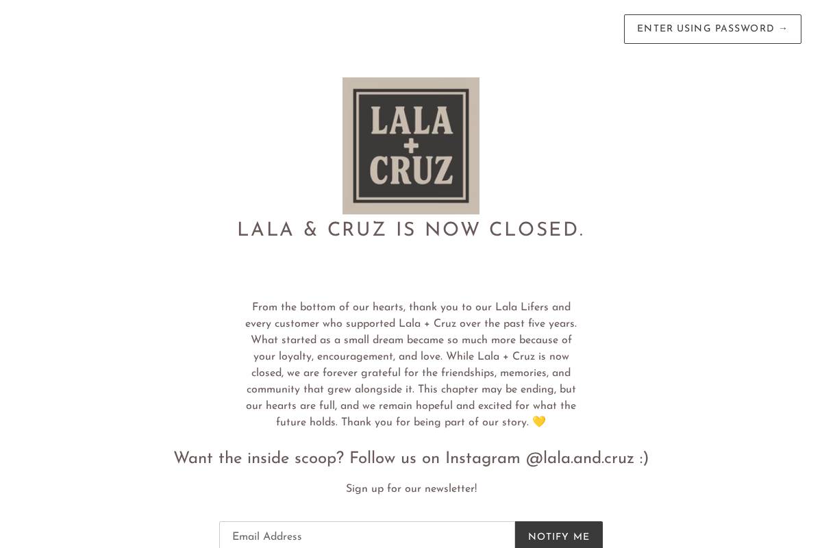 shoplalaandcruz.com homepage screenshot