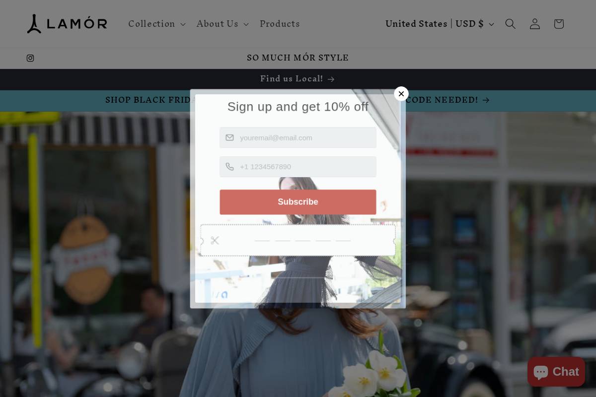 shoplamor.com homepage screenshot