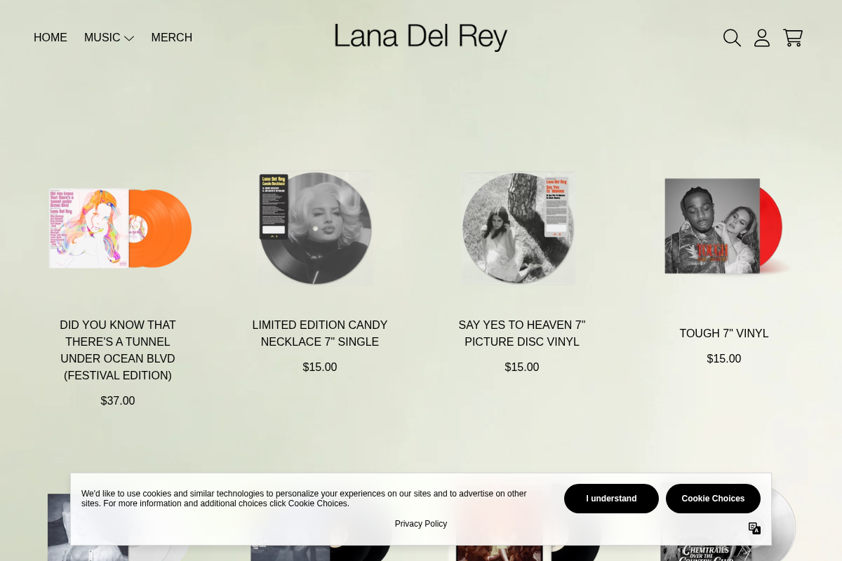 Shop Lana Del Rey homepage screenshot