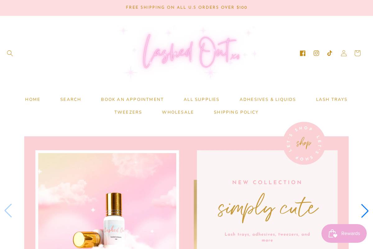 shoplashedoutxo.com homepage screenshot