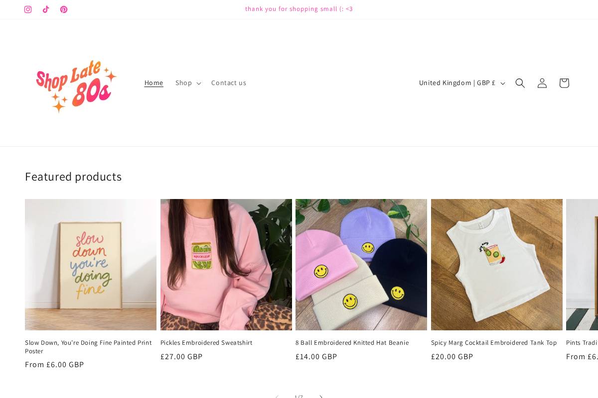 shoplate80s.com homepage screenshot