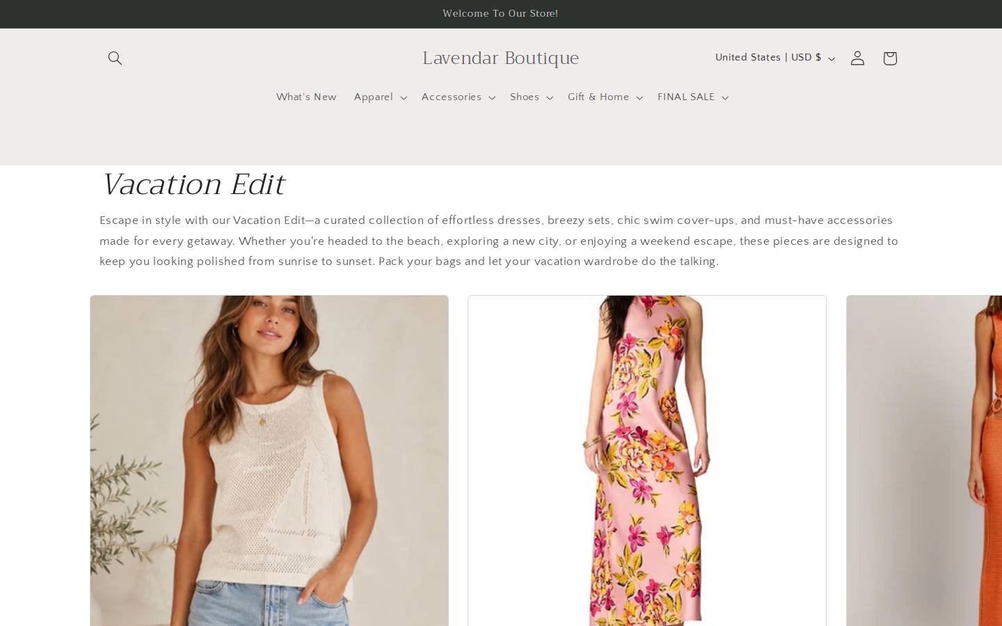 shoplavendar.com homepage screenshot