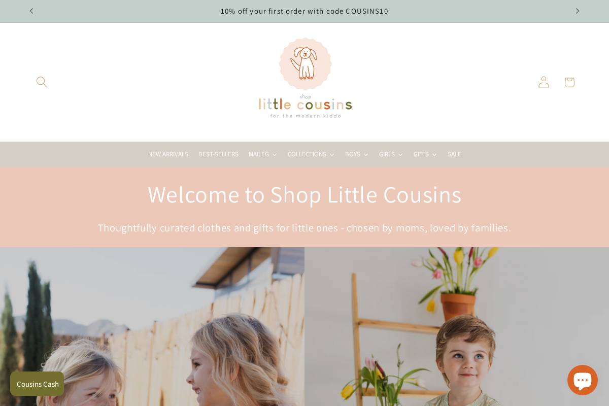 shoplittlecousins.com homepage screenshot