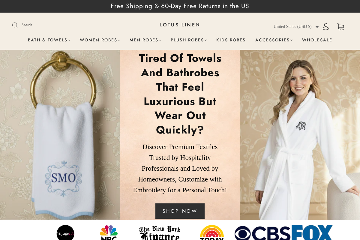 Lotus Linen homepage screenshot