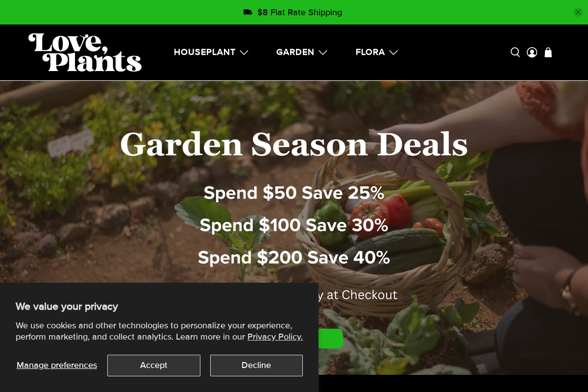 Love, Plants homepage screenshot