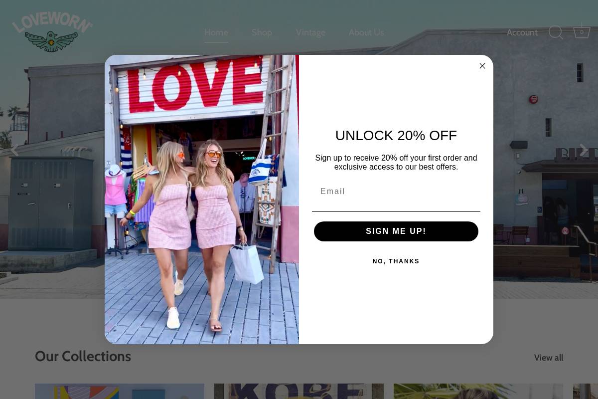 Shoploveworn homepage screenshot