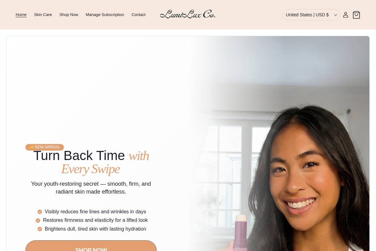 shoplumiluxco.com homepage screenshot