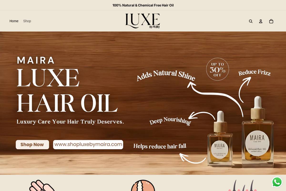 shopluxebymaira.com homepage screenshot