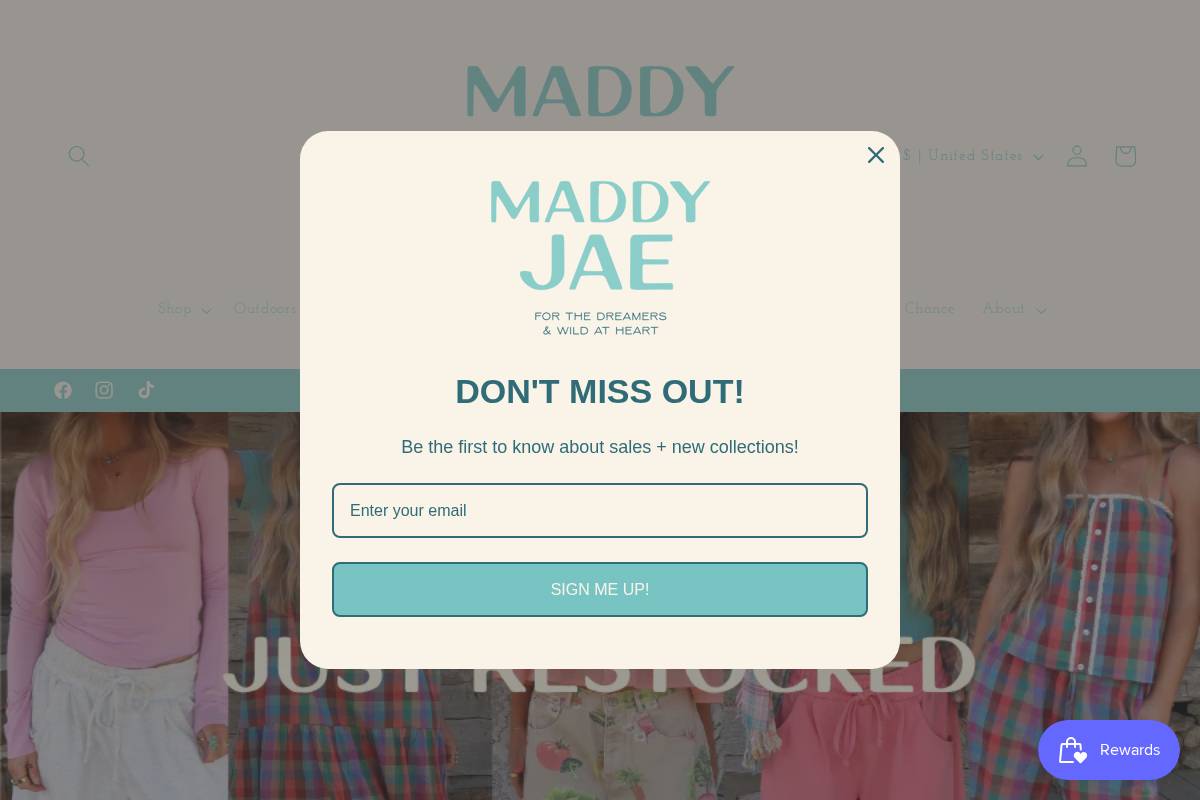 Shopmaddyjae homepage screenshot