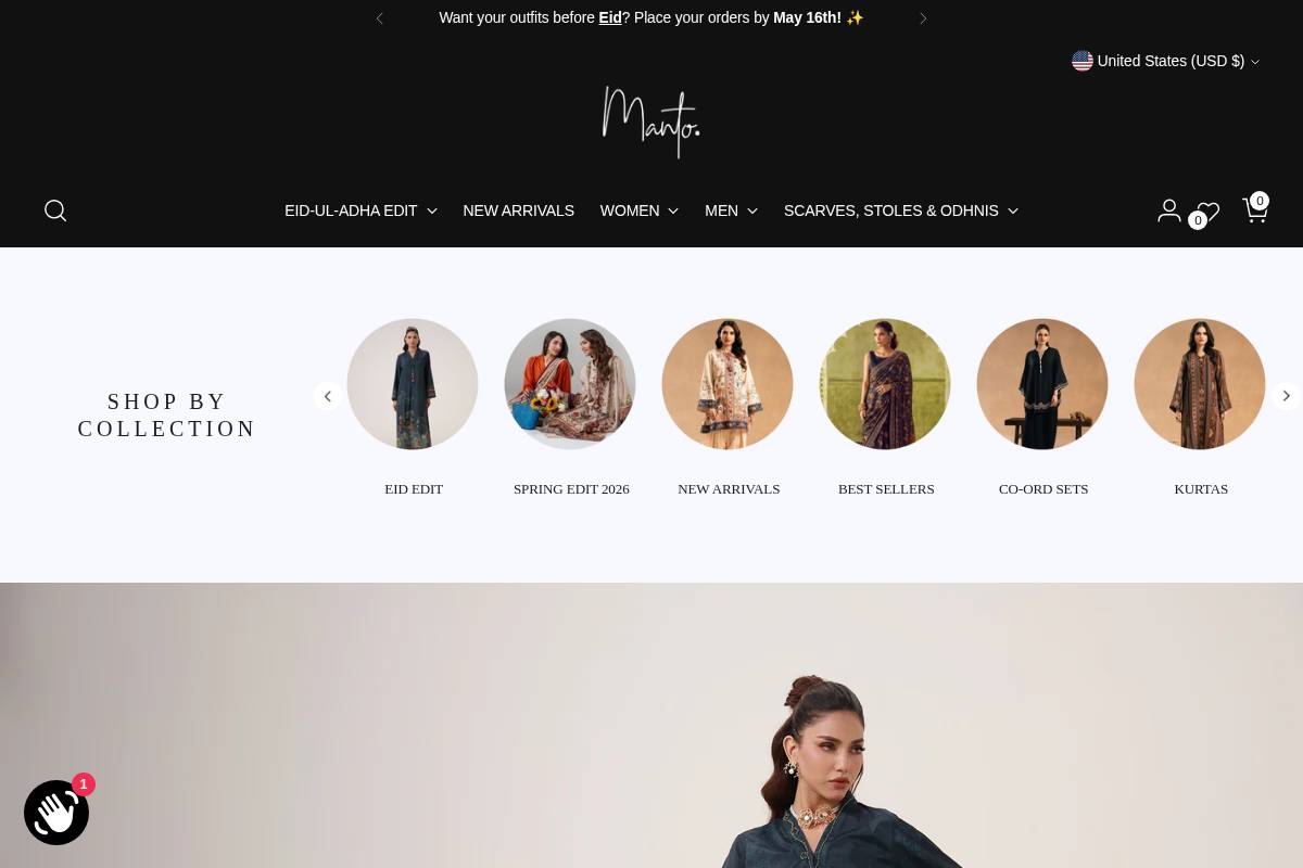 shopmanto.com homepage screenshot