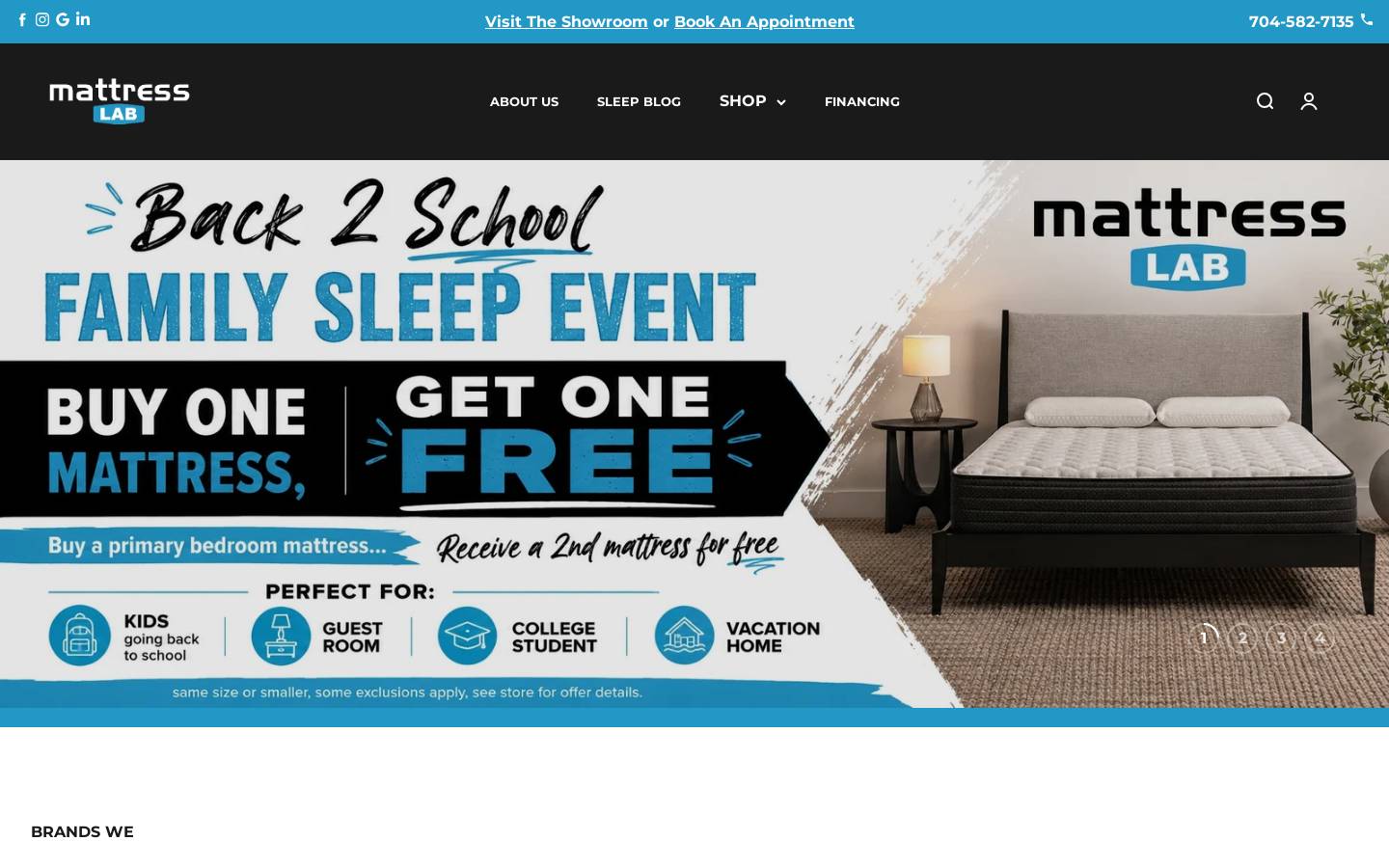 shopmattresslab.com homepage screenshot