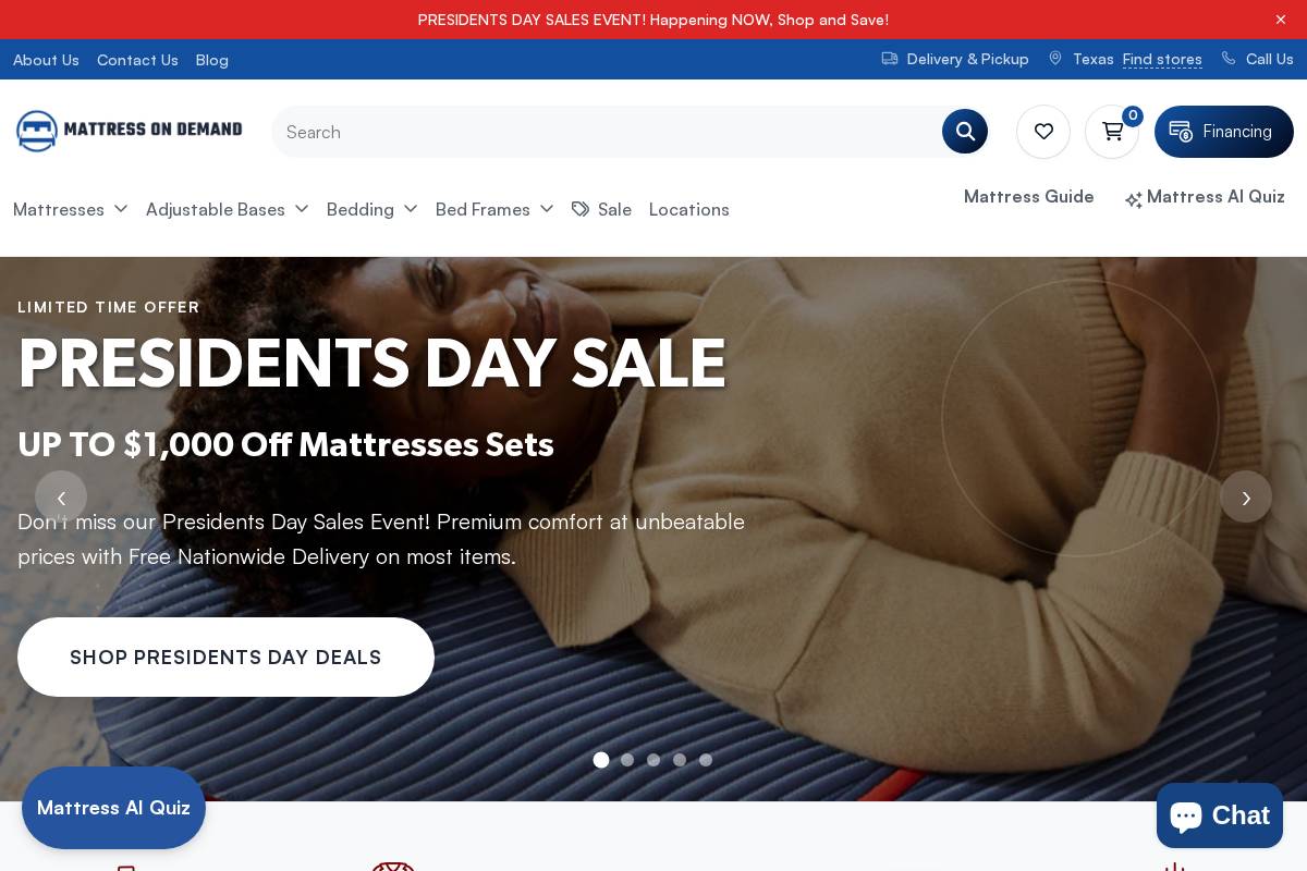 Mattress on Demand homepage screenshot