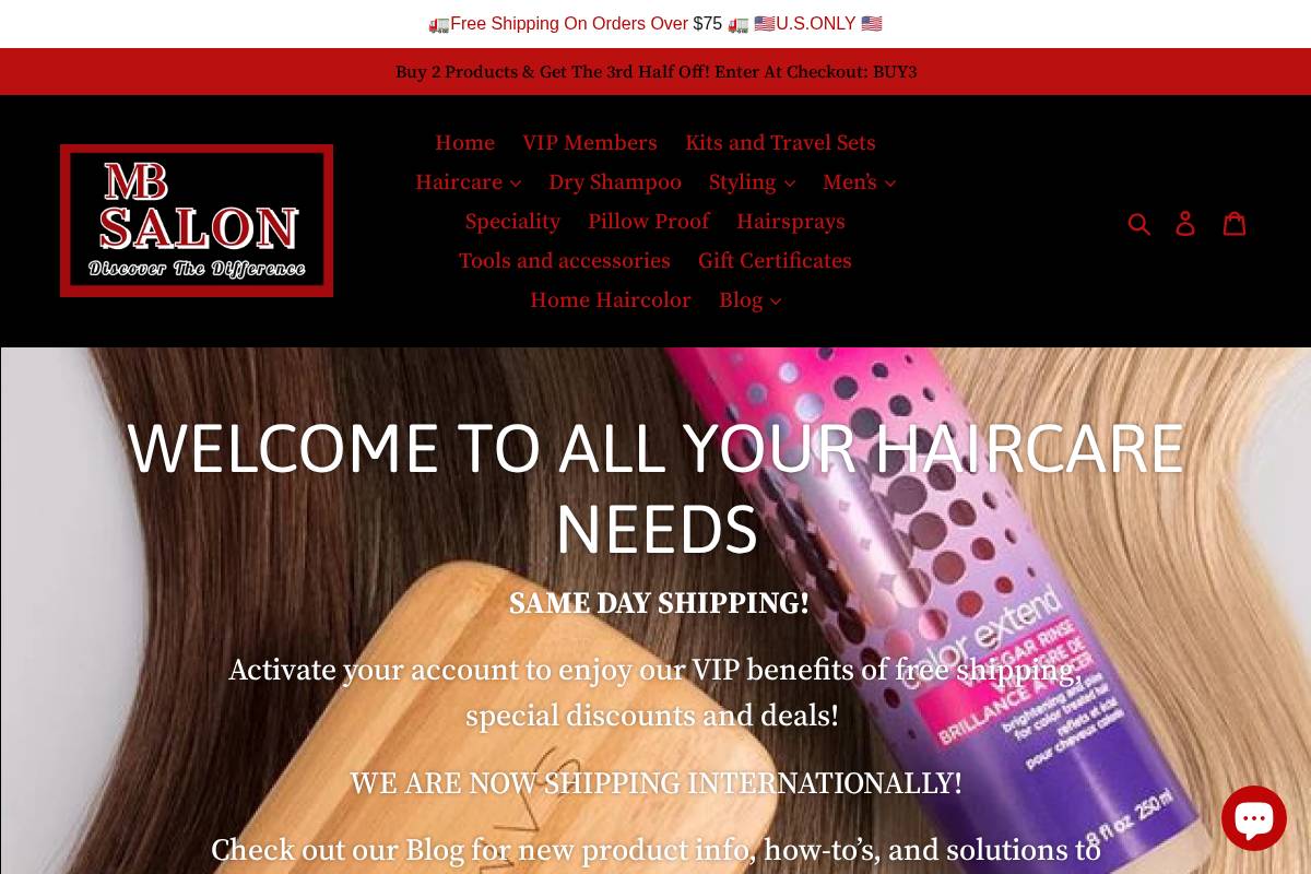 shopmbsalon.com homepage screenshot