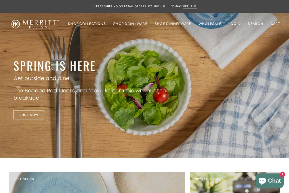 shopmerrittdesigns.com homepage screenshot