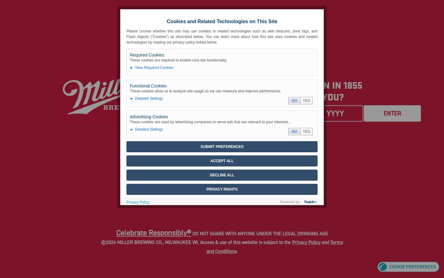 shopmillerbrewing.com homepage screenshot