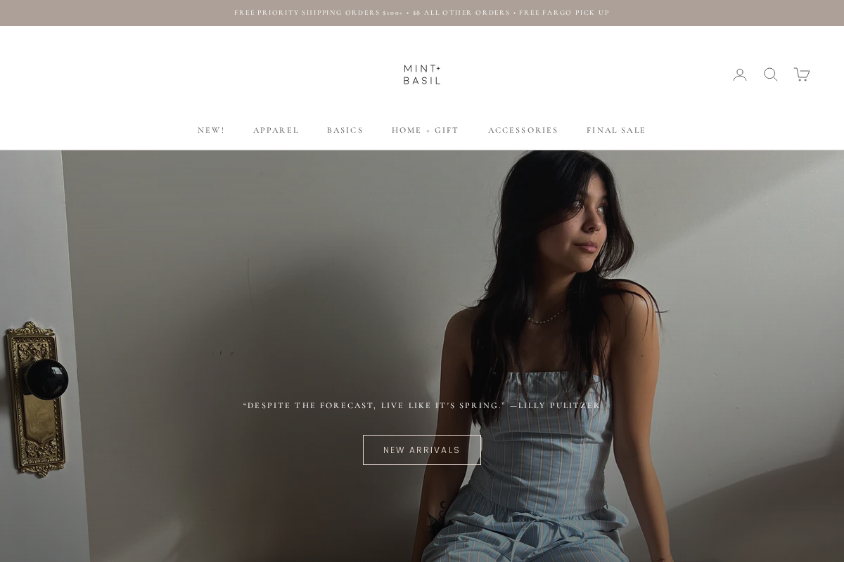 shopmintandbasil.com homepage screenshot