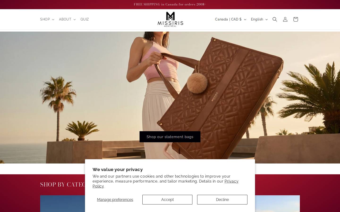 shopmissiris.com homepage screenshot