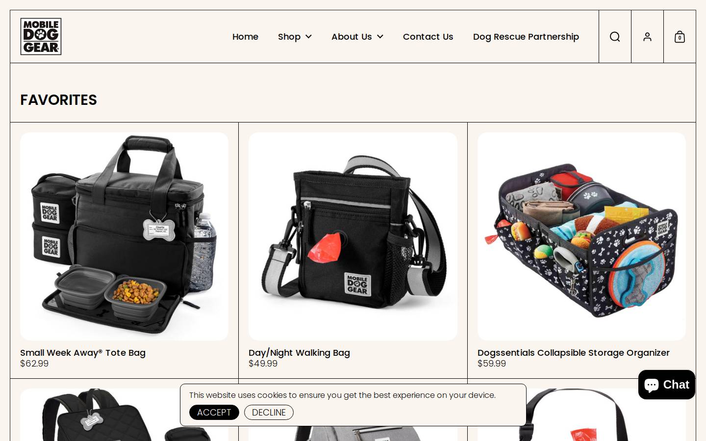 shopmobiledoggear.com homepage screenshot