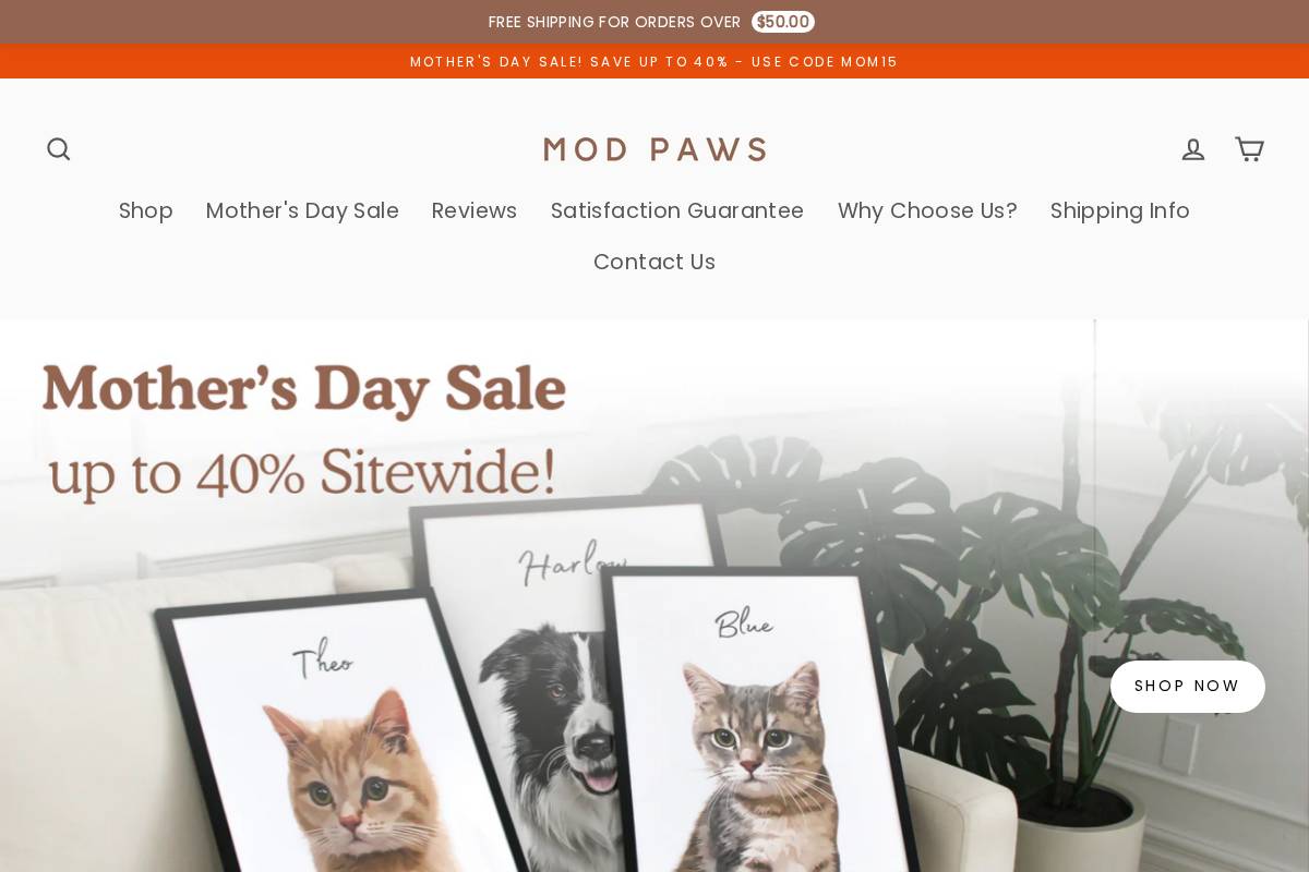 shopmodpaws.com homepage screenshot