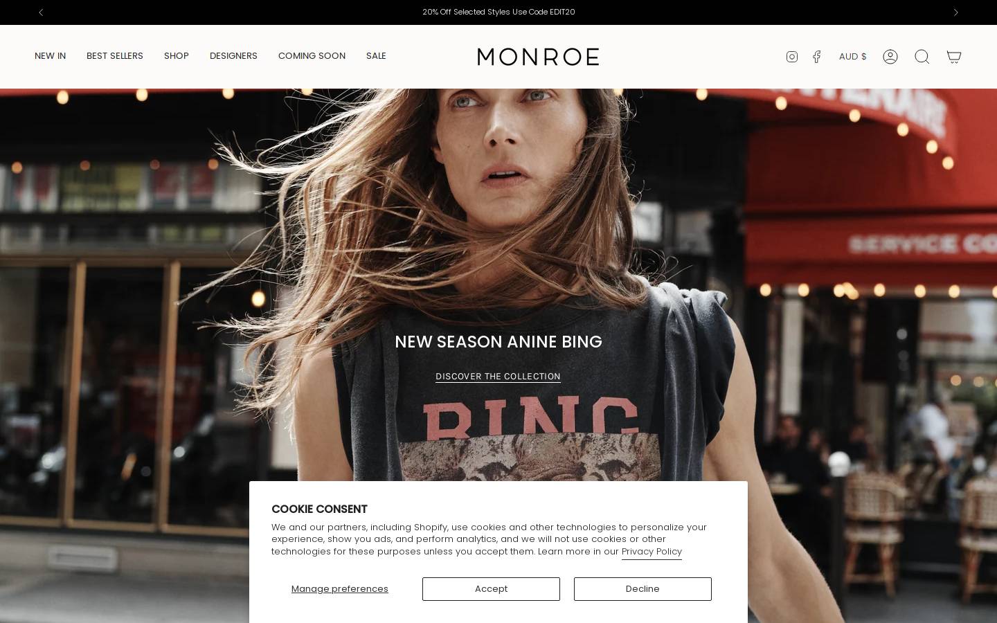 shopmonroe.com.au homepage screenshot
