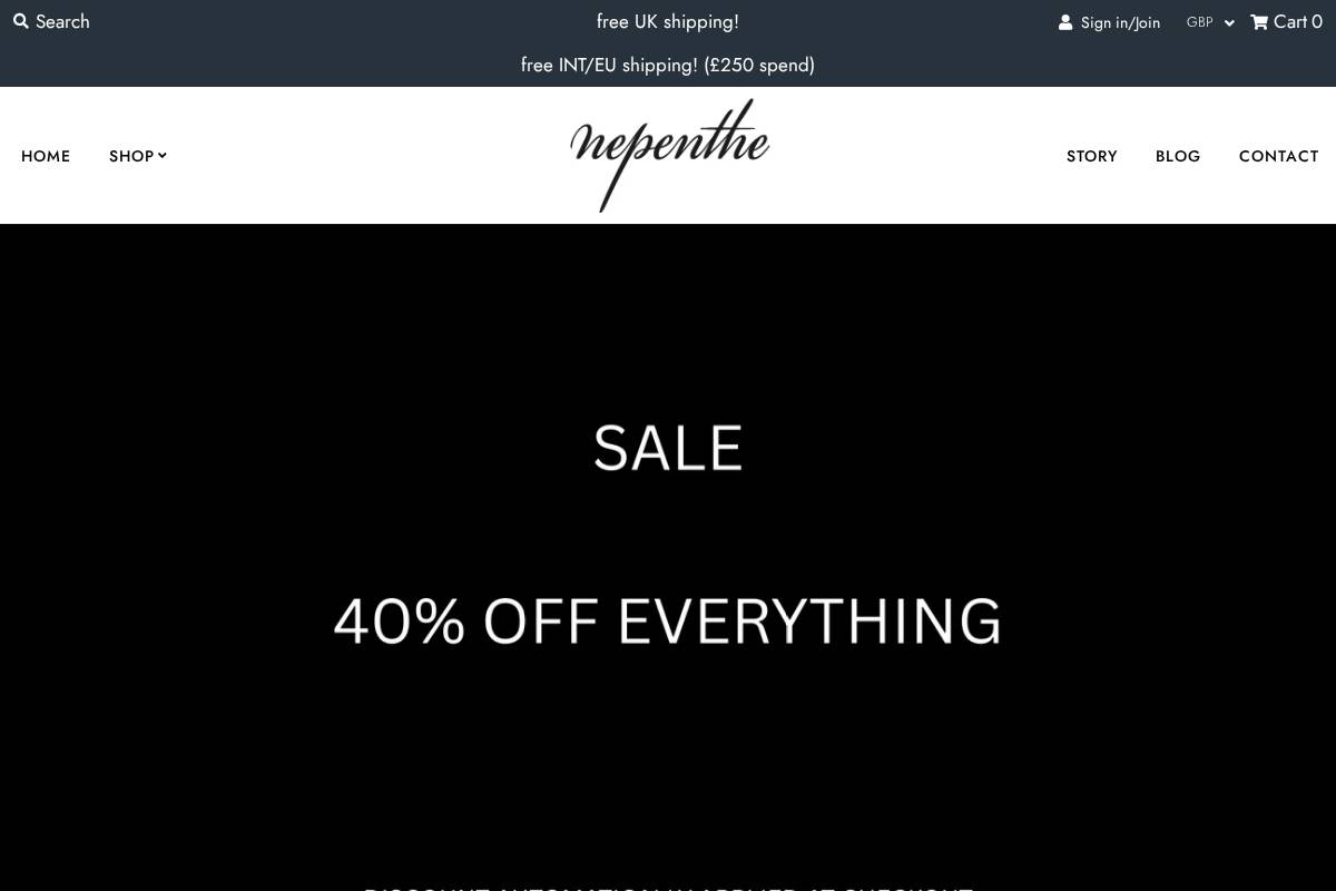 shopnepenthe.com homepage screenshot