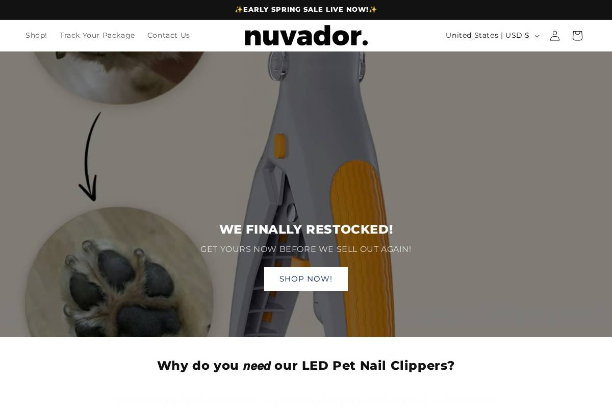 shopnuvador.com homepage screenshot