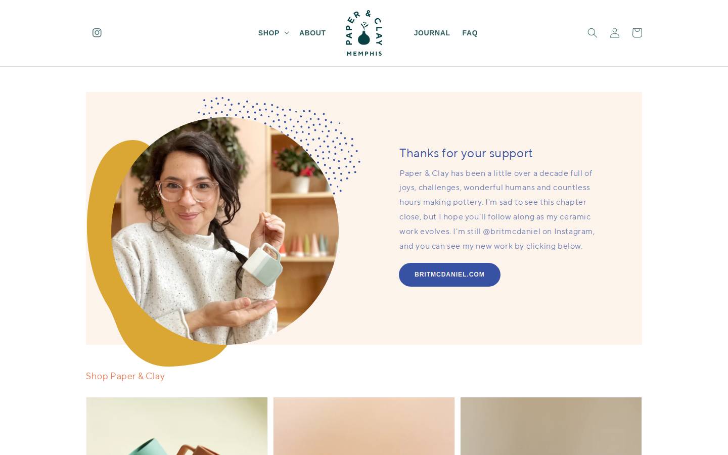 shoppaperandclay.com homepage screenshot