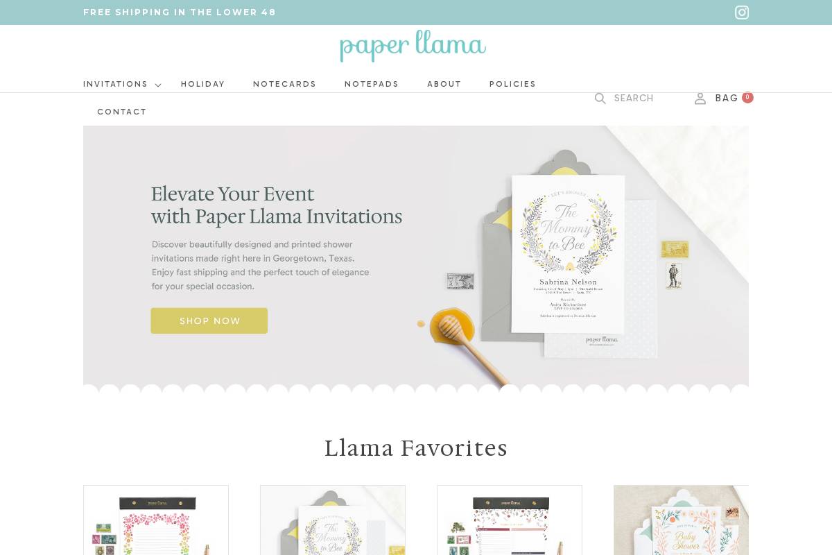 shoppaperllama.com homepage screenshot