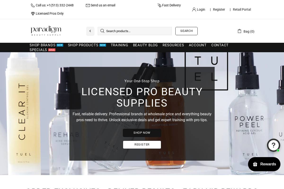 shopparadigmbeautypro.com homepage screenshot