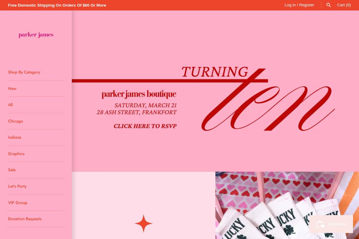 shopparkerjames.com homepage screenshot