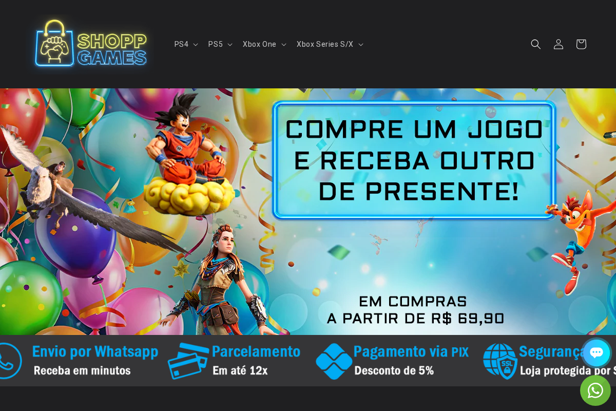Shopp Games homepage screenshot