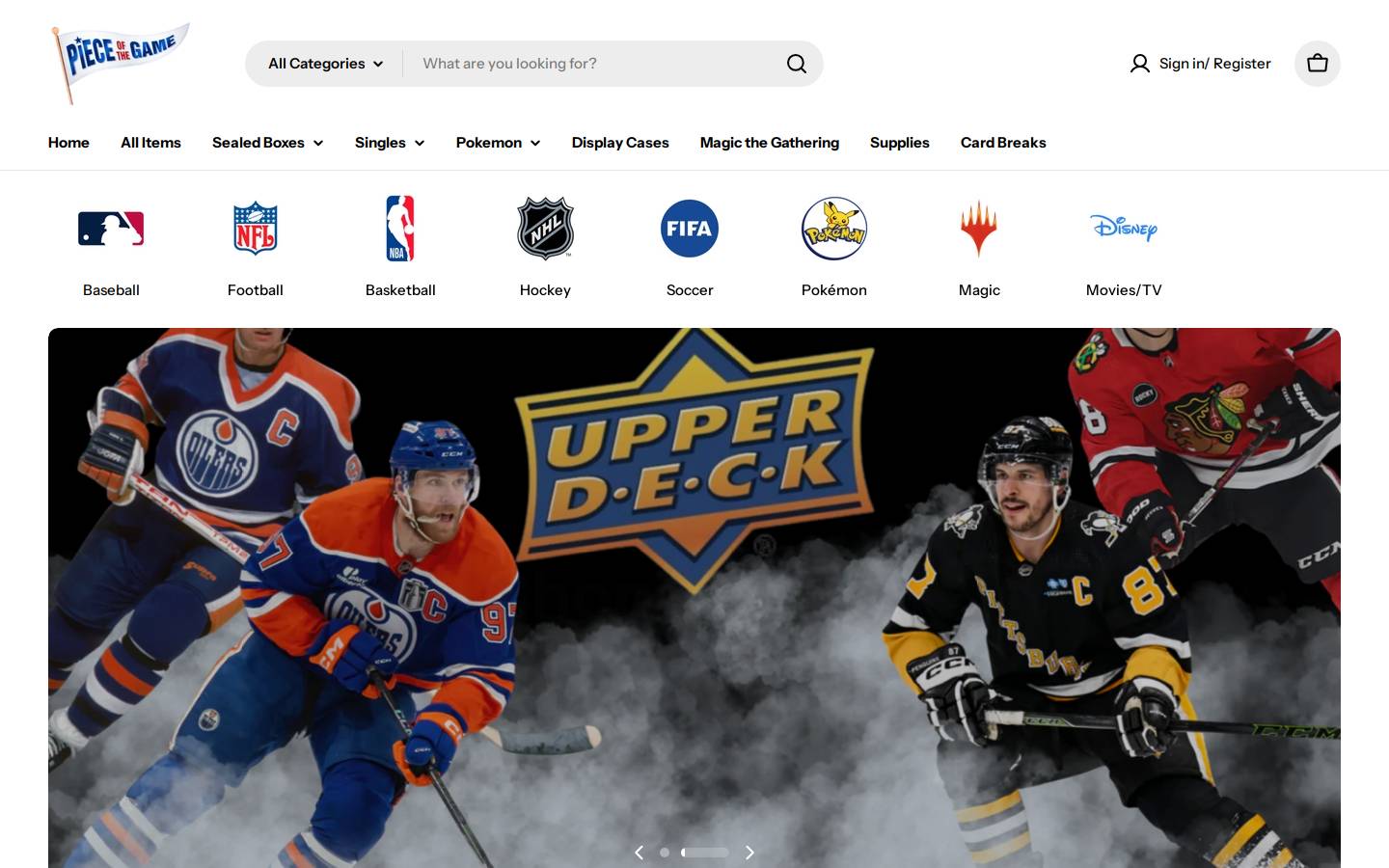 shoppieceofthegame.com homepage screenshot