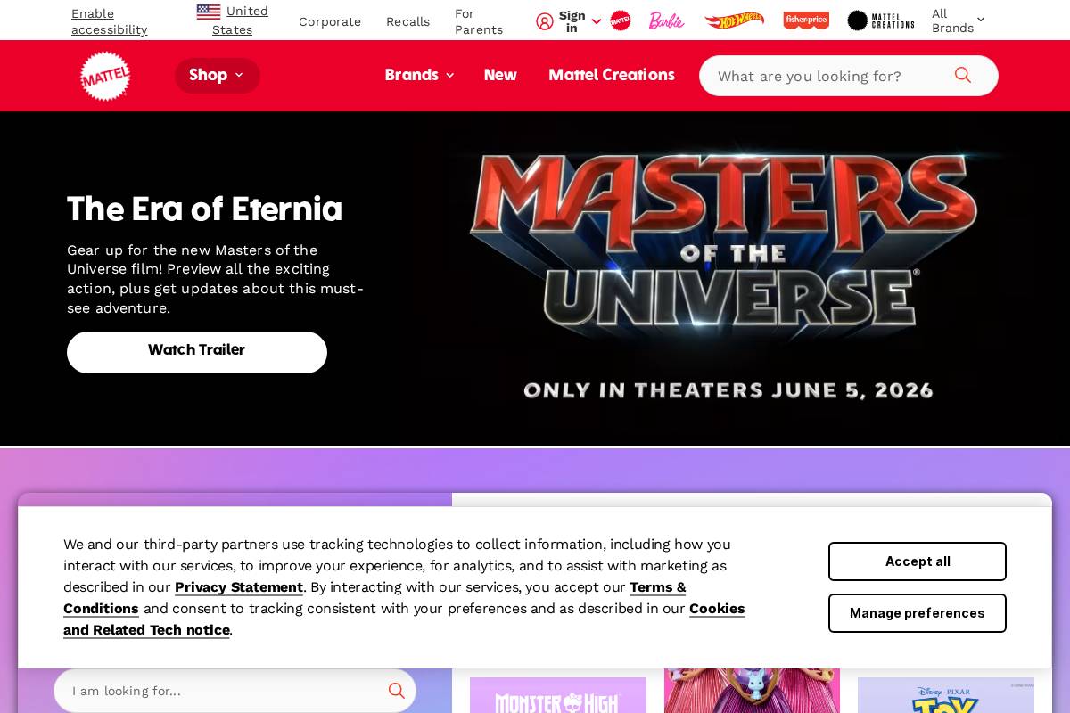 Mattel homepage screenshot