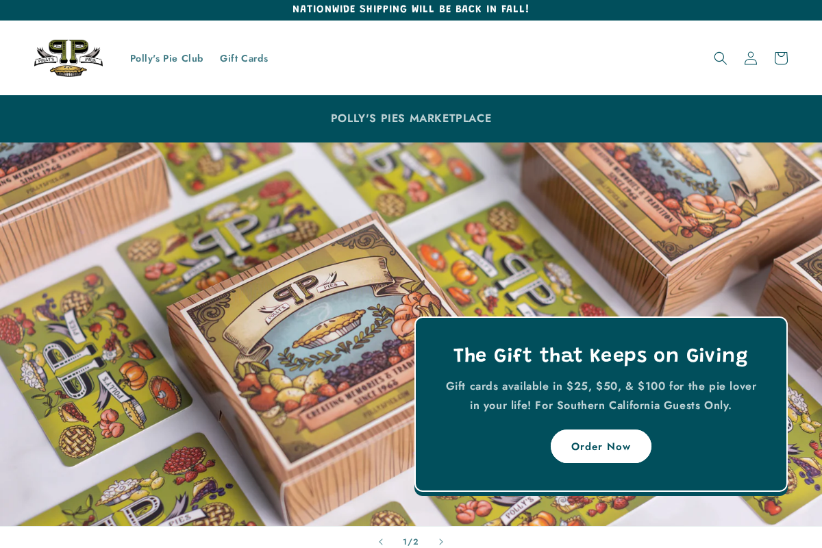 Polly's Pies Marketplace homepage screenshot