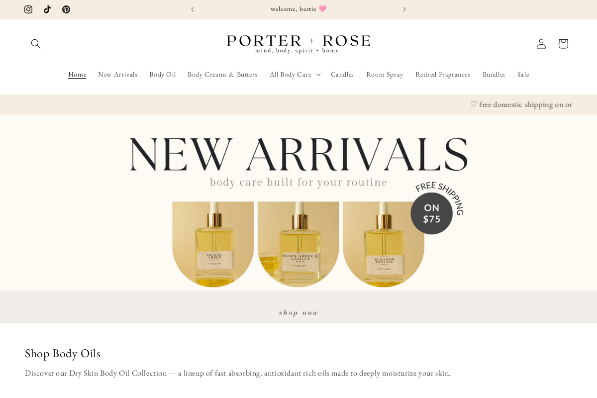 shopporterrose.com homepage screenshot