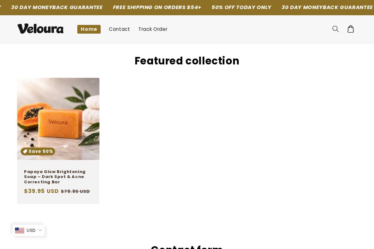shoppveloura.com homepage screenshot